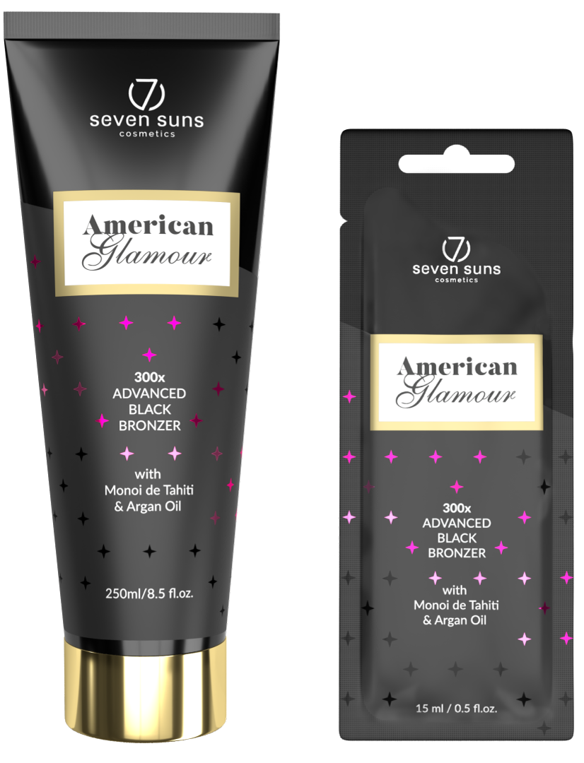 American Glamour bronzer tube and sachet